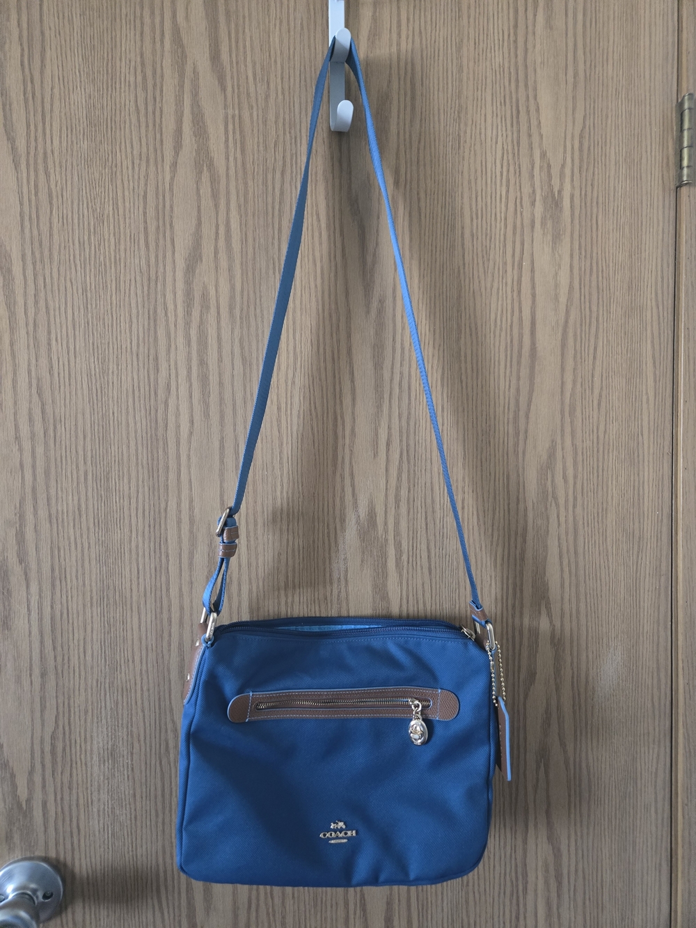 Coach Blue Crossbody Bag with Brown Accents